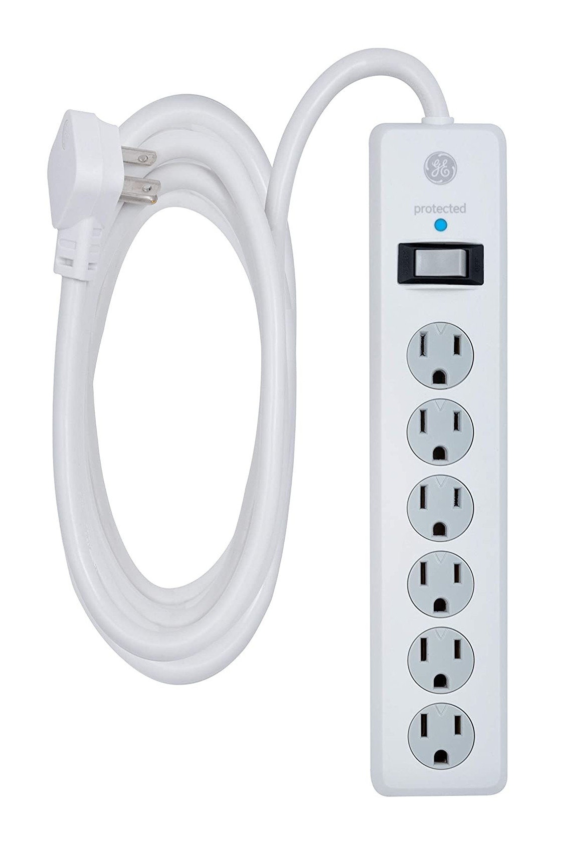 GE 6 Outlet Surge Protector 10 Ft Extension Cord Power Strip 800 Joules Flat Plug 14092
