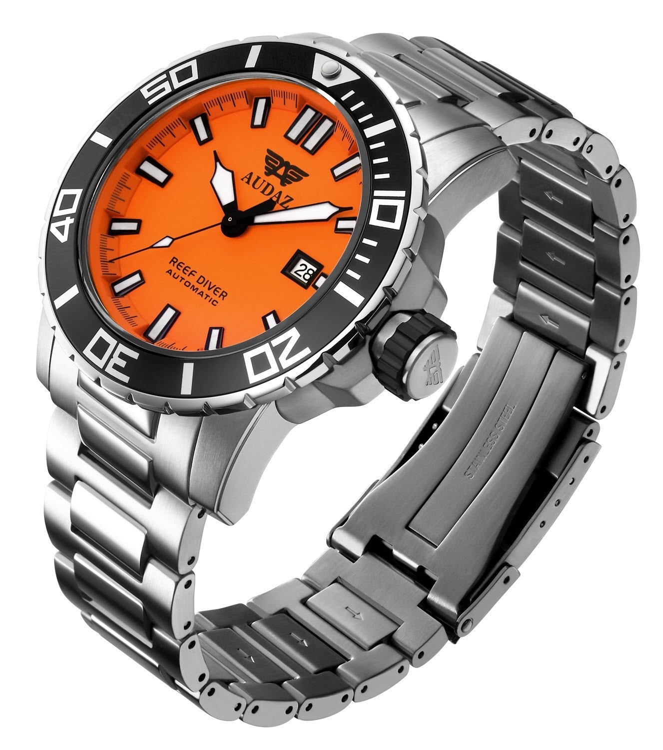 Audaz Reef Diver Orange Matt Men's Diver Automatic Watch 45mm ADZ-2040-09 - Click Image to Close
