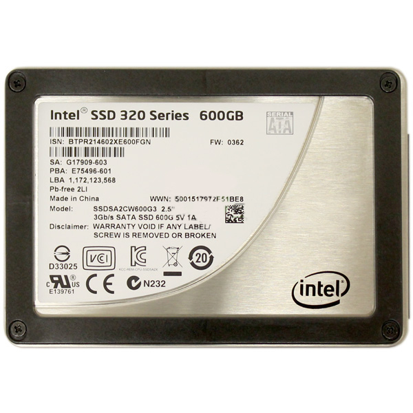 Intel 320 Series 600GB SSD 2.5 MLC SATA SSDSA2CW600G3 G17909-603