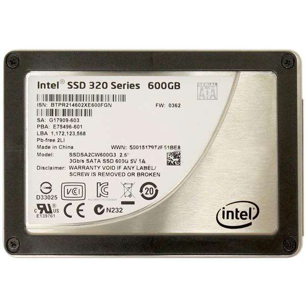 Intel 320 Series 600GB SSD 2.5 MLC SATA SSDSA2CW600G3 G17909-603 - Click Image to Close