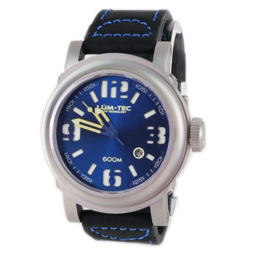 Lum-Tec 600M-2 Men Watch 48mm Automatic Navy Blue Dial Black Leather 600m WR - Click Image to Close