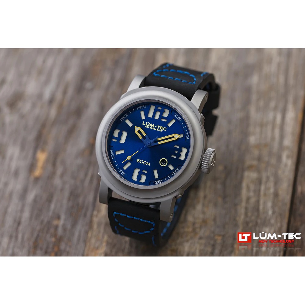 Lum-Tec 600M-2 Men Watch 48mm Automatic Navy Blue Dial Black Leather 600m WR - Click Image to Close