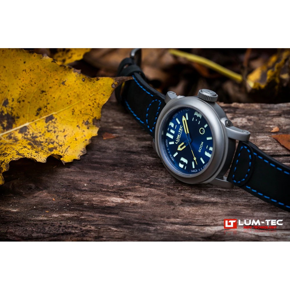 Lum-Tec 600M-2 Men Watch 48mm Automatic Navy Blue Dial Black Leather 600m WR - Click Image to Close