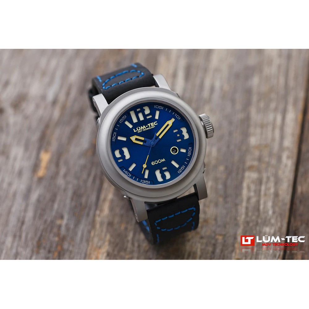 Lum-Tec 600M-2 Men Watch 48mm Automatic Navy Blue Dial Black Leather 600m WR - Click Image to Close