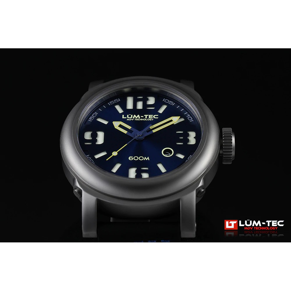 Lum-Tec 600M-2 Men Watch 48mm Automatic Navy Blue Dial Black Leather 600m WR
