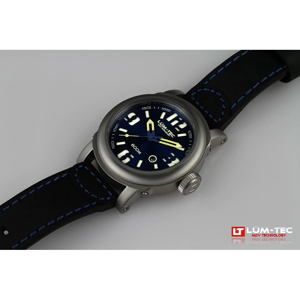 Lum-Tec 600M-2 Men Watch 48mm Automatic Navy Blue Dial Black Leather 600m WR - Click Image to Close