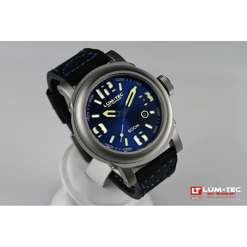 Lum-Tec 600M-2 Men Watch 48mm Automatic Navy Blue Dial Black Leather 600m WR - Click Image to Close