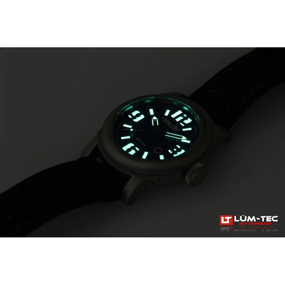 Lum-Tec 600M-2 Men Watch 48mm Automatic Navy Blue Dial Black Leather 600m WR - Click Image to Close