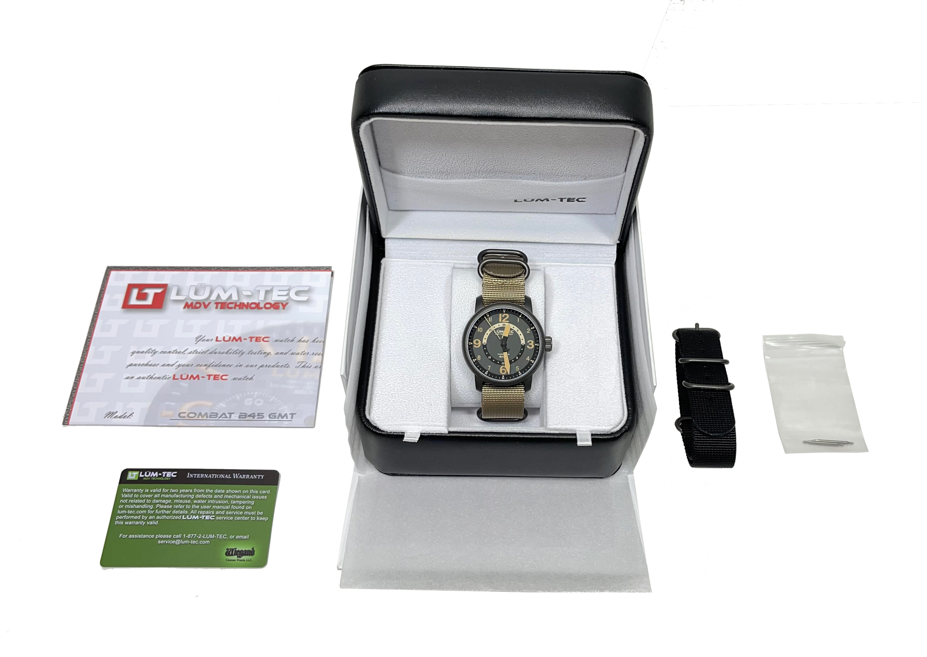 Lum-Tec Combat B45 GMT Men Watch 43mm Swiss Quartz Military Two Straps 200m WR