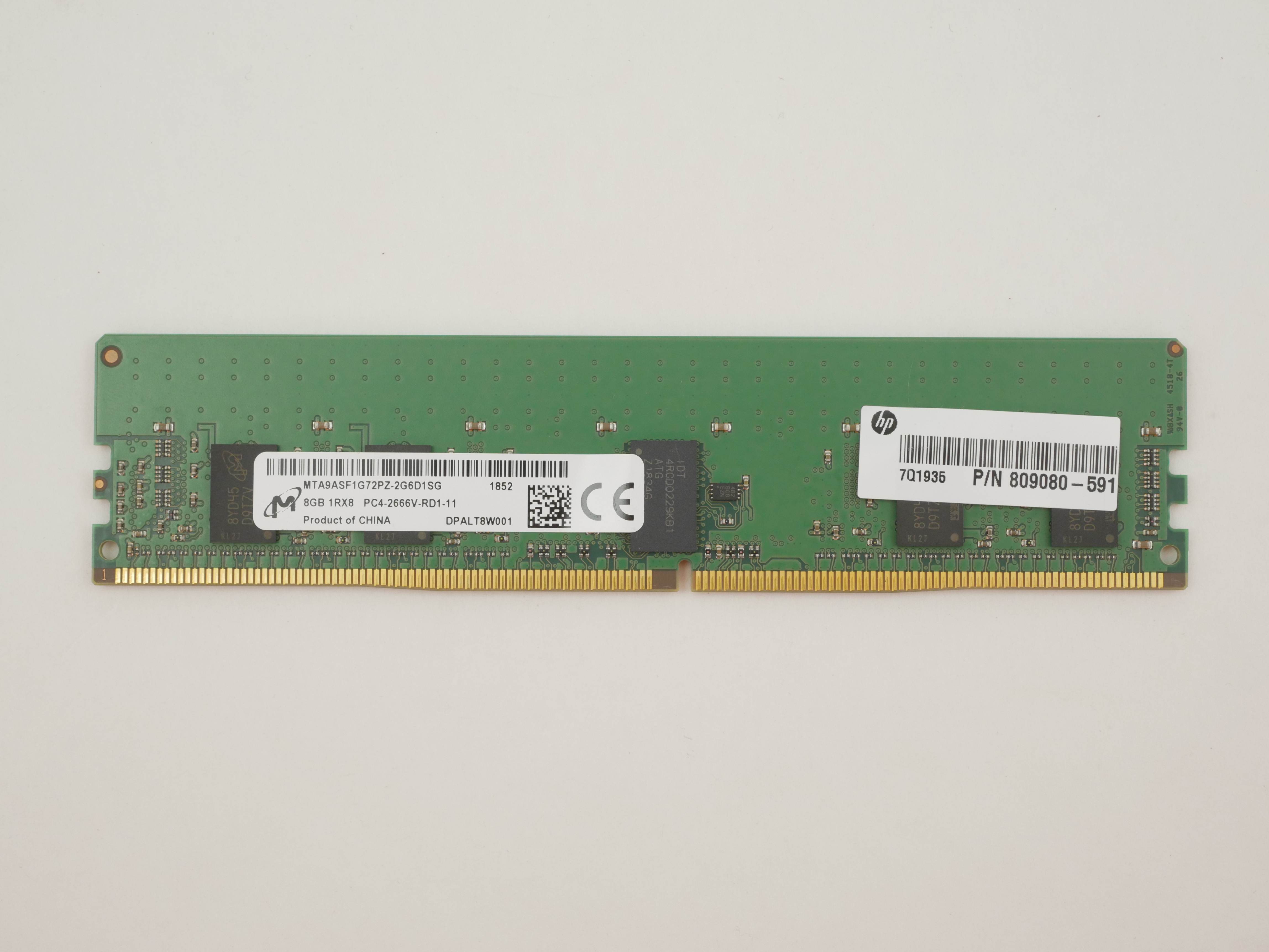 HP 8GB 1RX8 DDR4 2666MHz RAM ECC RDIMM MTA9ASF1G72PZ-2G6D1SG 809080-591