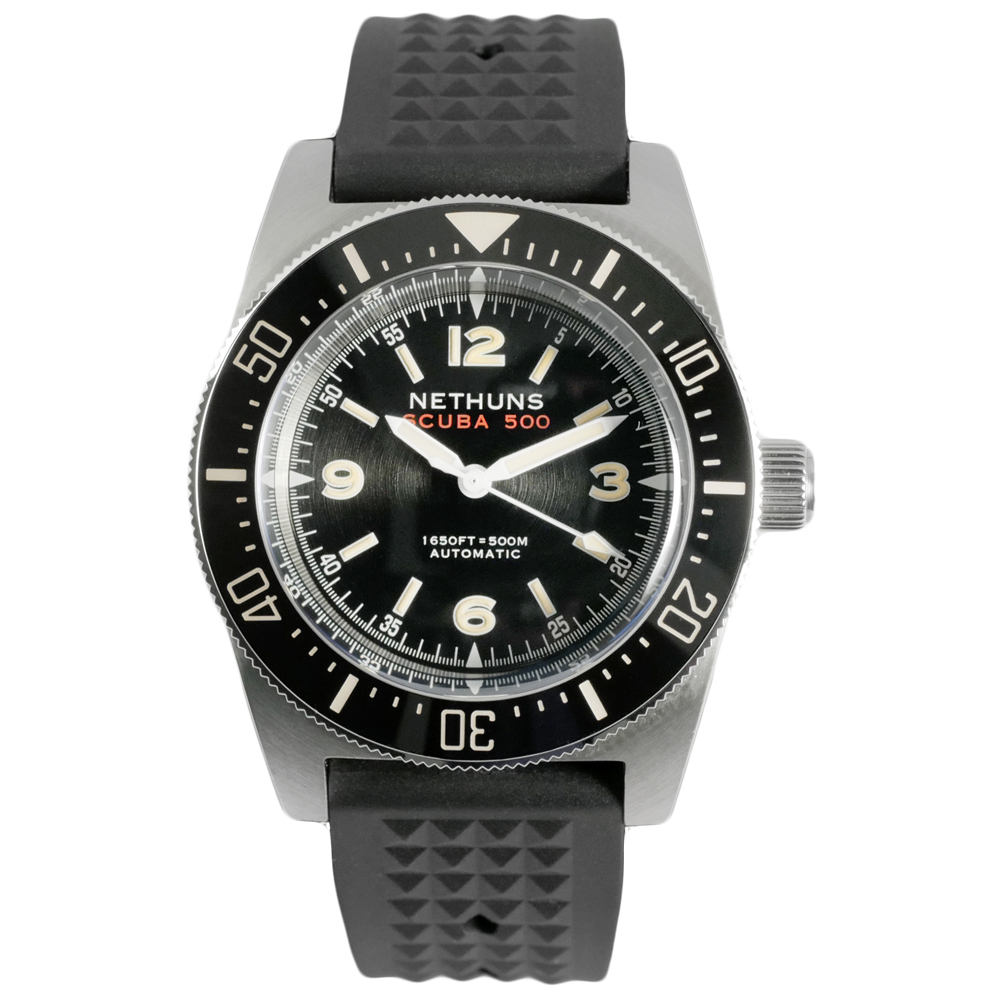 Nethuns Scuba 500 Steel Automatic Men's Diver Watch 41mm Black Dial SS531B