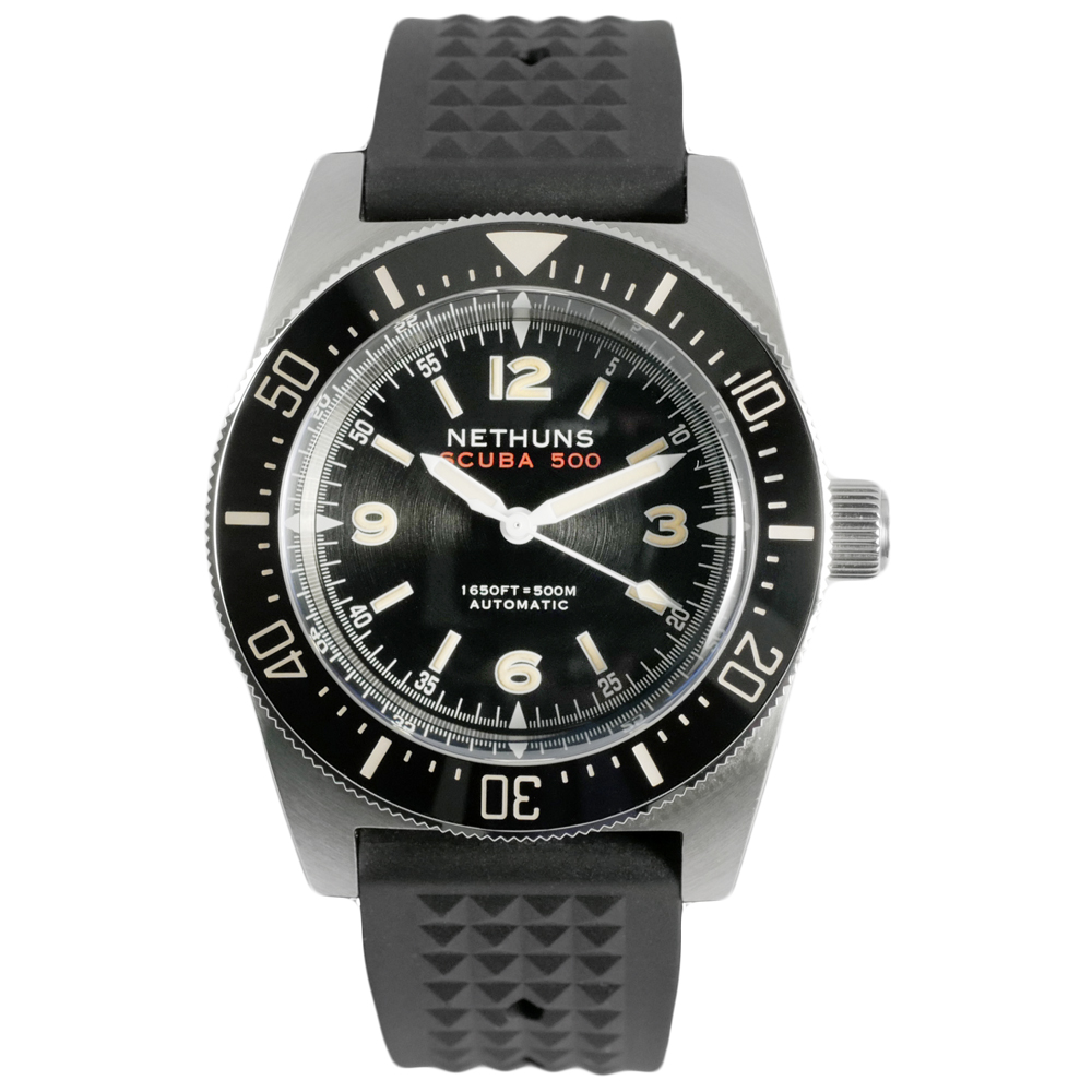 Nethuns Scuba 500 Steel Automatic Men's Diver Watch 41mm Black Dial SS531B - Click Image to Close