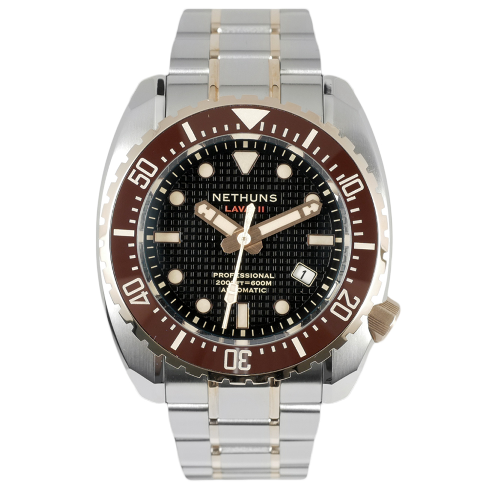 Nethuns Lava II Steel Automatic Men's Diver Watch 45mm Black Dial LS261 - Click Image to Close