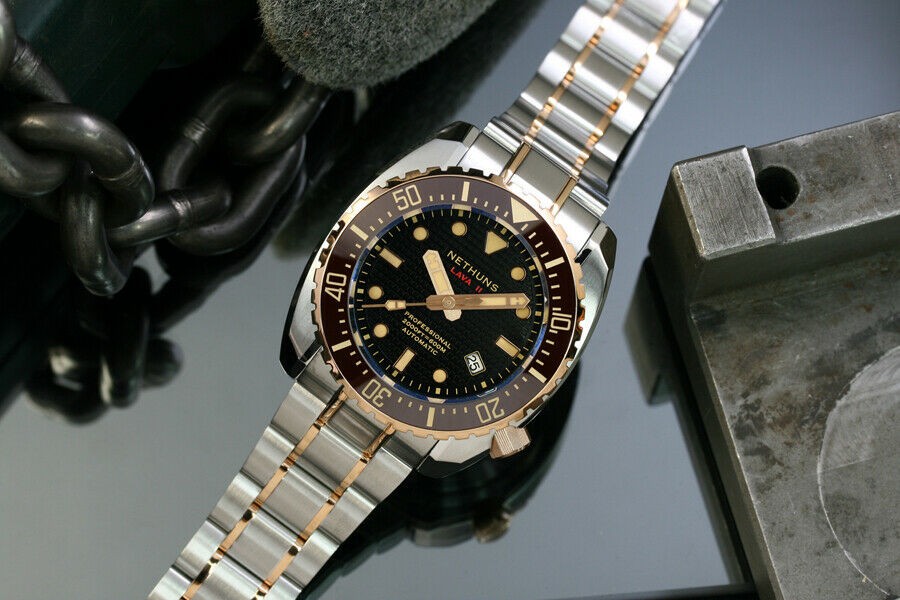 Nethuns Lava II Steel Automatic Men's Diver Watch 45mm Black Dial LS261