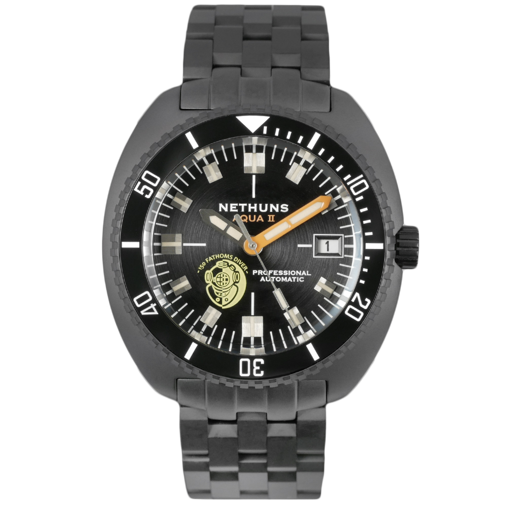 Nethuns Aqua II Steel Automatic Men's Diver Watch 44mm Black Dial A2S313 - Click Image to Close