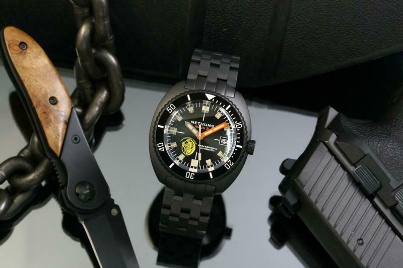 Nethuns Aqua II Steel Automatic Men's Diver Watch 44mm Black Dial A2S313 - Click Image to Close