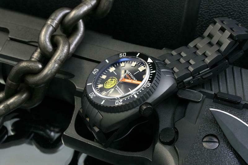 Nethuns Aqua II Steel Automatic Men's Diver Watch 44mm Black Dial A2S313 - Click Image to Close