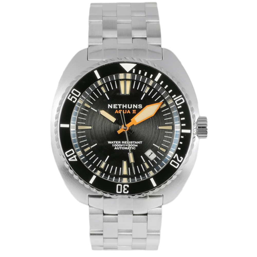 Nethuns Aqua II Steel Automatic Men's Diver Watch 44mm Black Dial A2S321