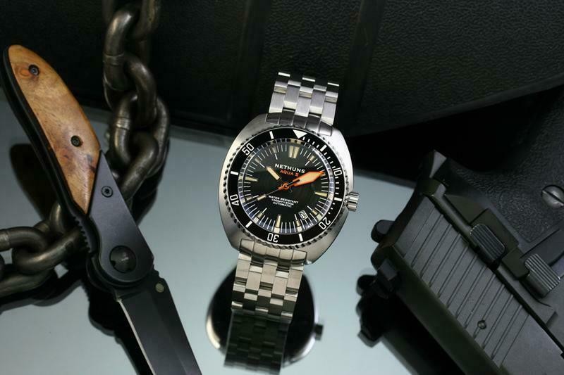 Nethuns Aqua II Steel Automatic Men's Diver Watch 44mm Black Dial A2S321 - Click Image to Close