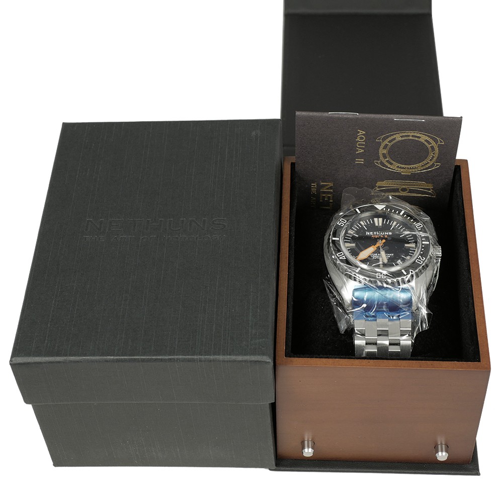 Nethuns Aqua II Steel Automatic Men's Diver Watch 44mm Black Dial A2S321 - Click Image to Close