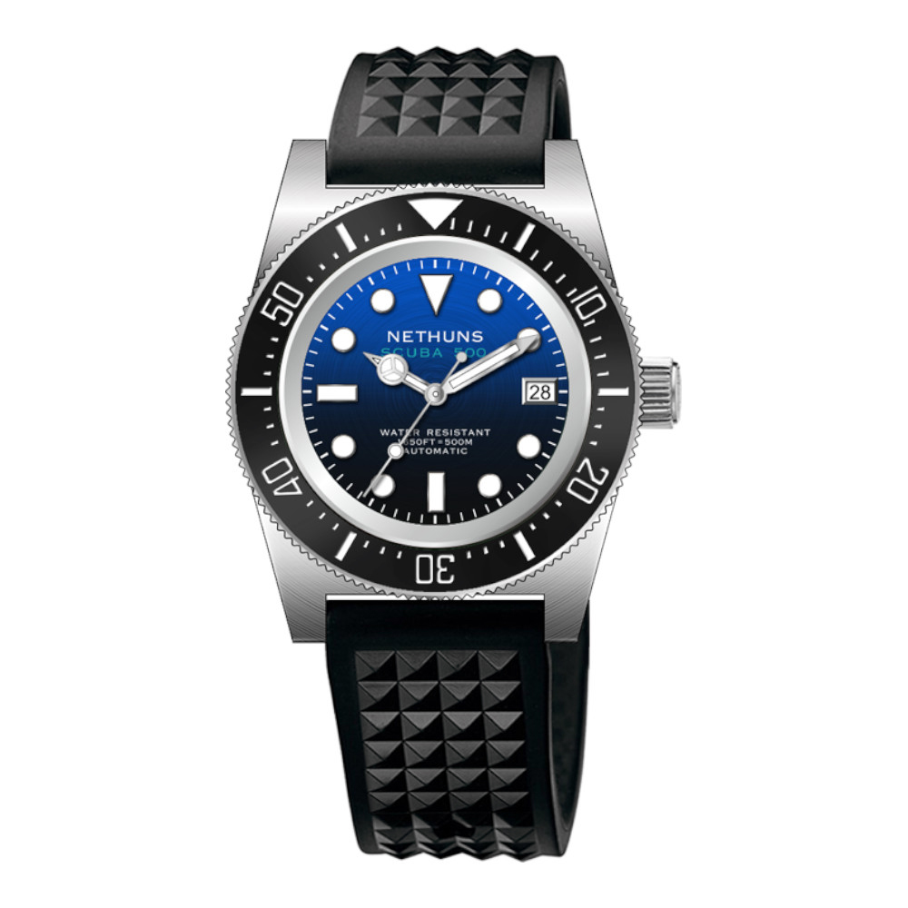 Nethuns Scuba 500 Men's Automatic Watch 41mm Black Ceramic Bezel/Gradient Blue Dial SS514B - Click Image to Close