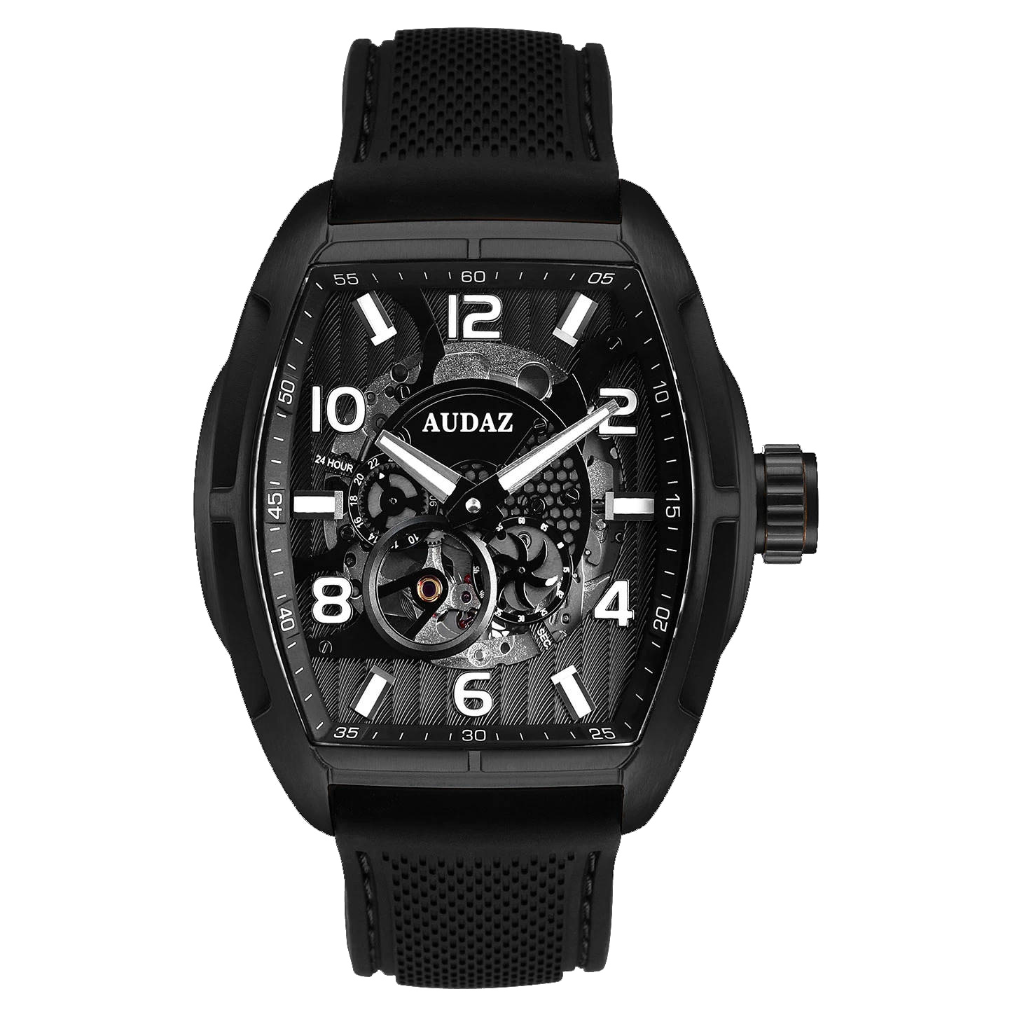 Audaz Predator II Automatic Men's Tonneau Watch Black Skeletonized Dial 44mm ADZ-2080-03