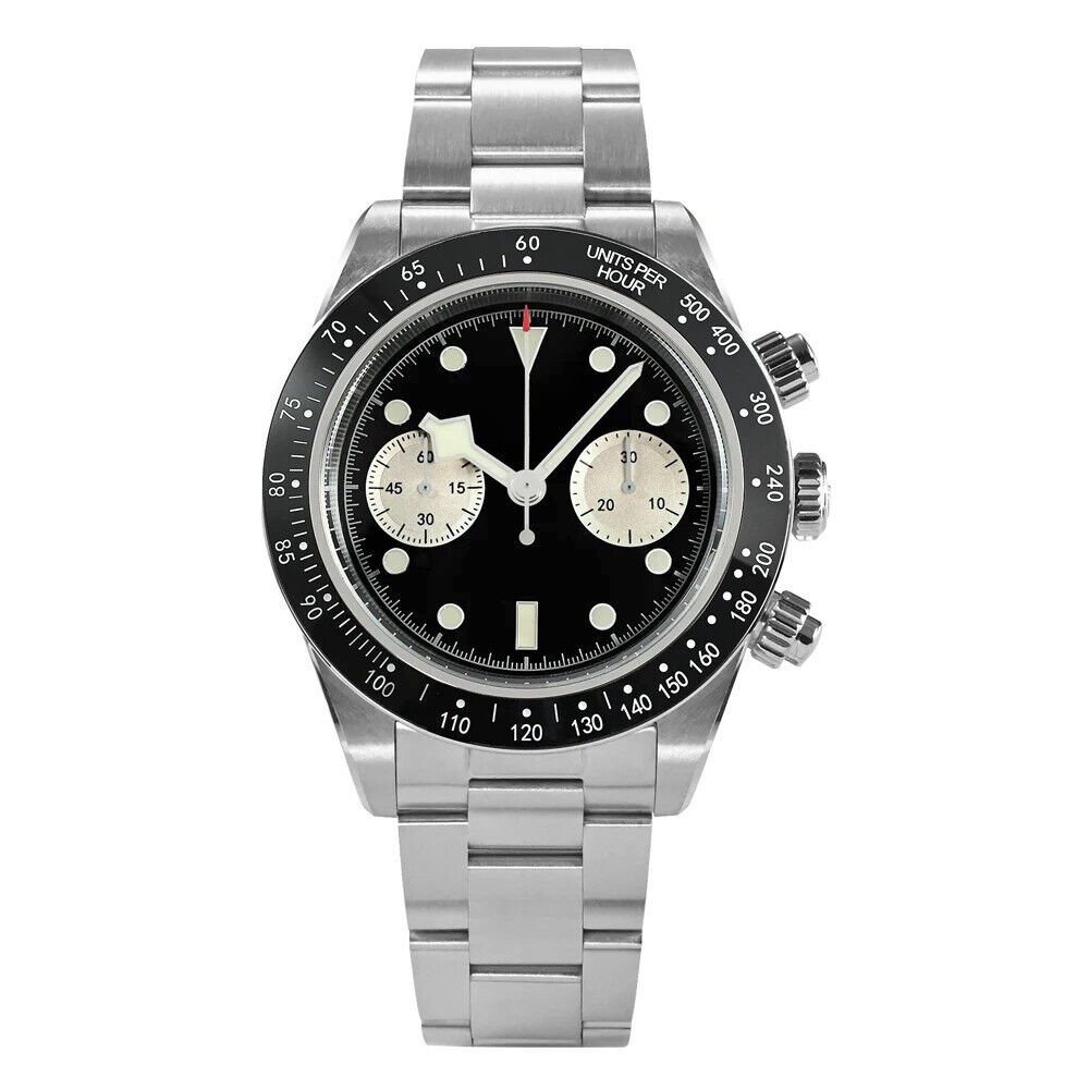 San Martin Black Panda BB 40mm Chronograph Retro Vintage Chrono Watch SN052-G - Click Image to Close