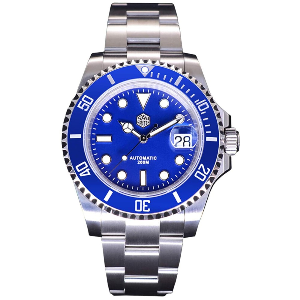 San Martin SN019-G 41mm Water Ghost Automatic Diver Watch Blue Ceramic Bezel - Click Image to Close