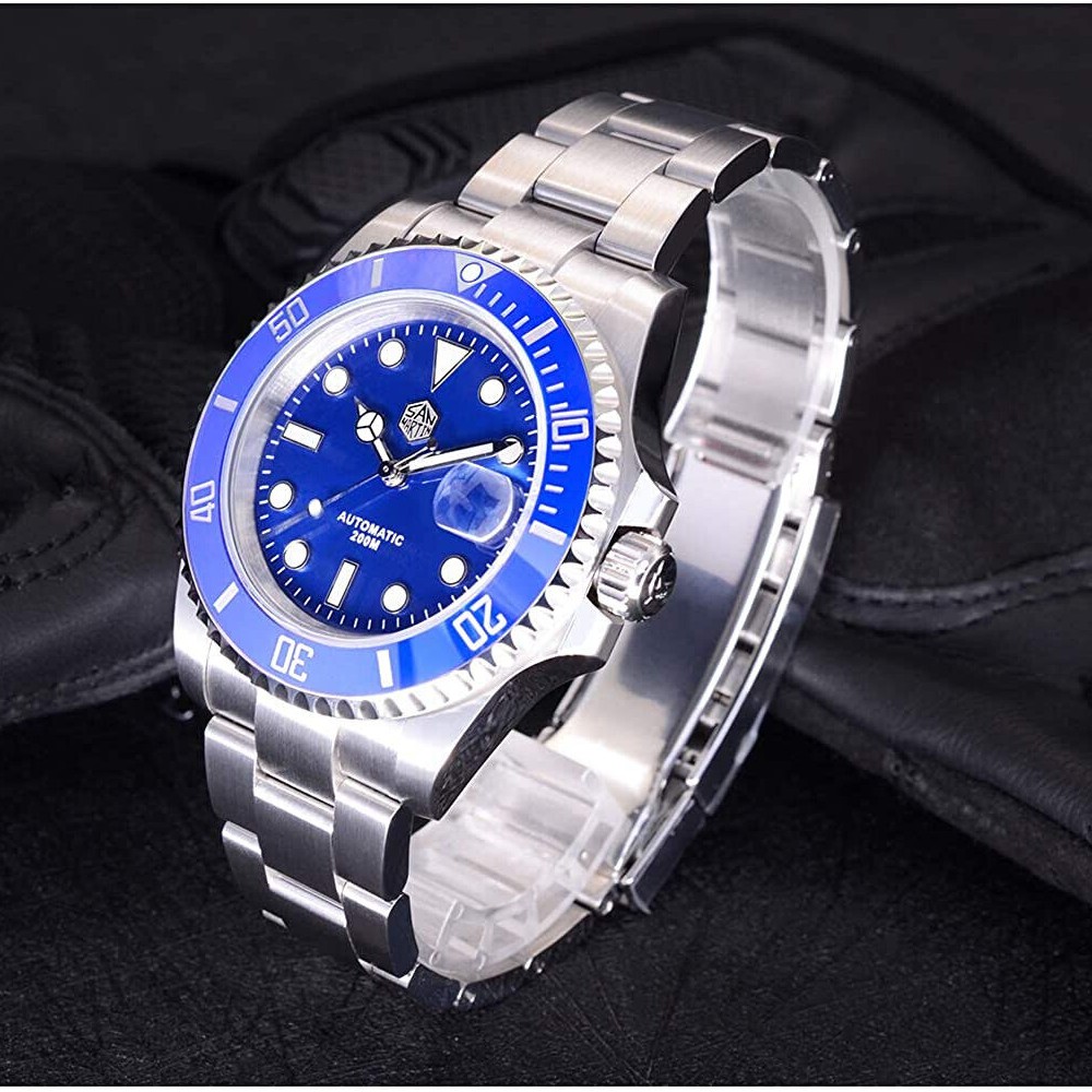 San Martin SN019-G 41mm Water Ghost Automatic Diver Watch Blue Ceramic Bezel - Click Image to Close