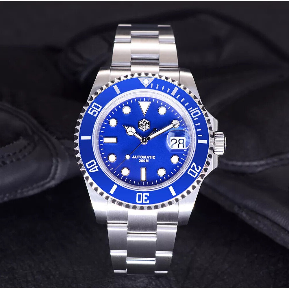 San Martin SN019-G 41mm Water Ghost Automatic Diver Watch Blue Ceramic Bezel