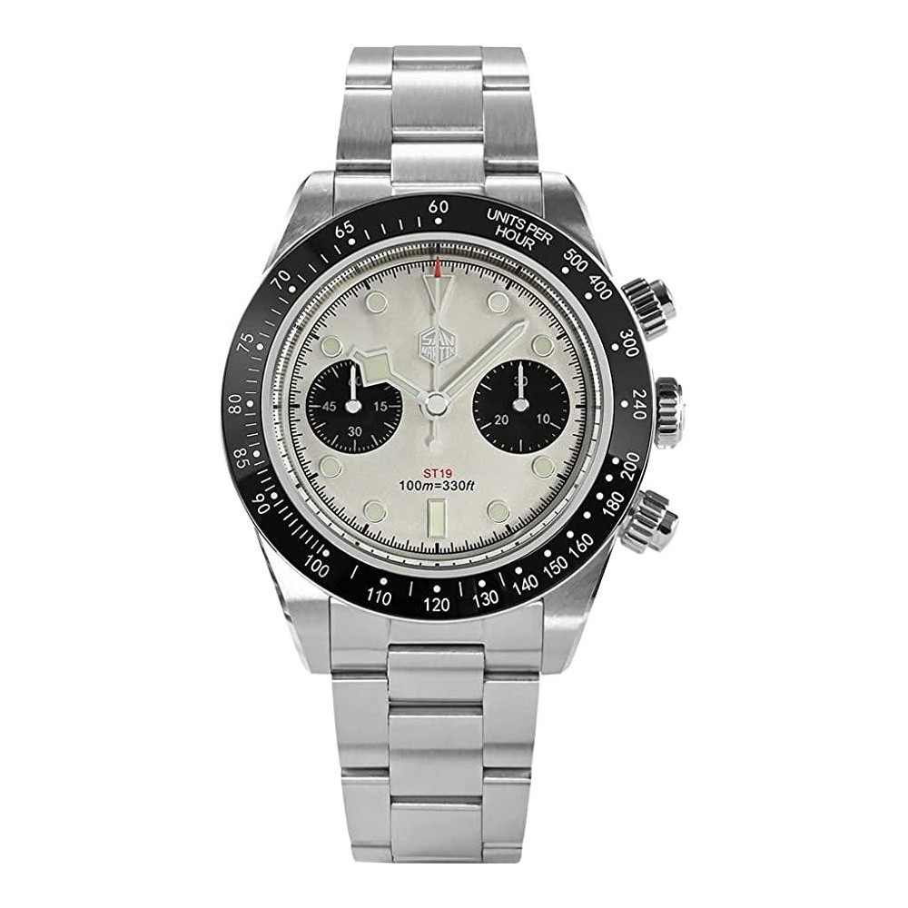 San Martin White Panda BB 40mm Chronograph Retro Mens Automatic Watch - Click Image to Close